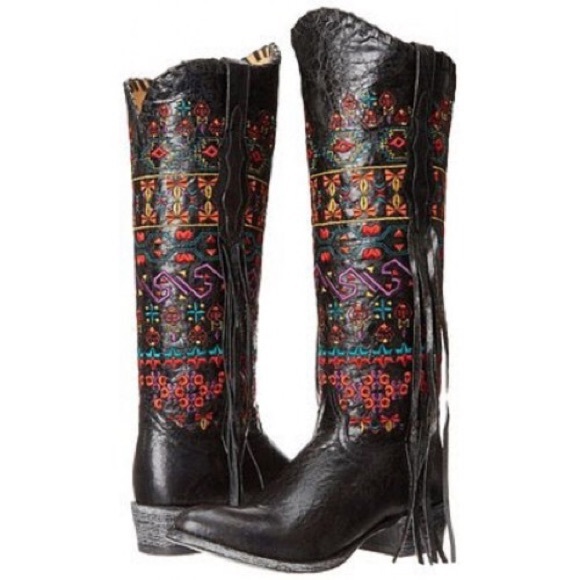 Johnny Ringo Shoes - Johnny Ringo Leather Embroidered Tall Boots